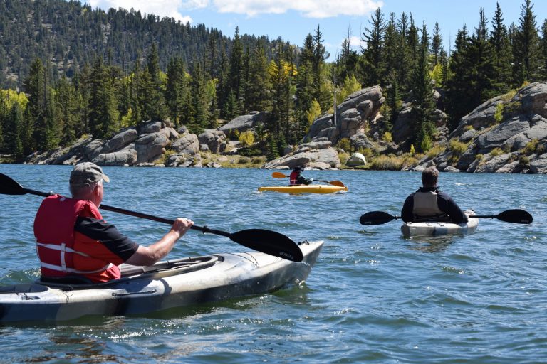 People Kayaking on a Lake