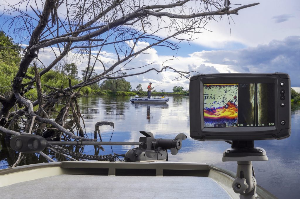 Fishfinder Mounted at the Back of a Boat