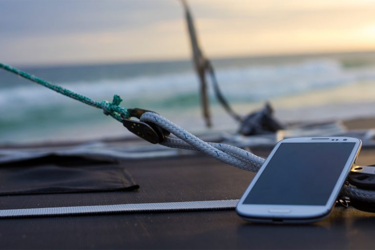 Smartphone on a Boat Placed Near Sail Rope