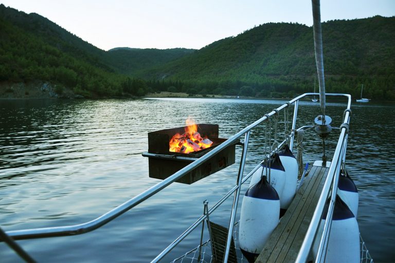 Grill on Boat Railing