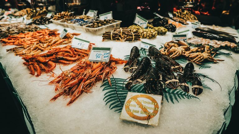 A nice spread of various seafood on ice