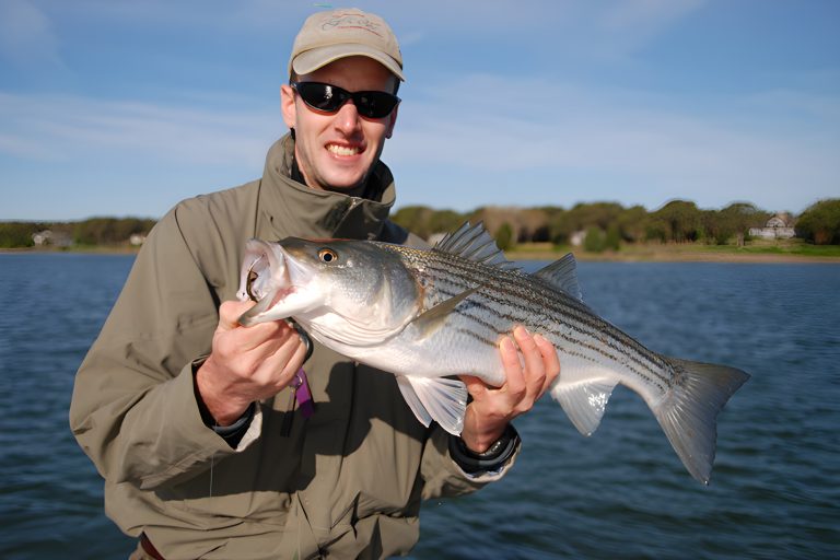 Man Holding a Striped Bass